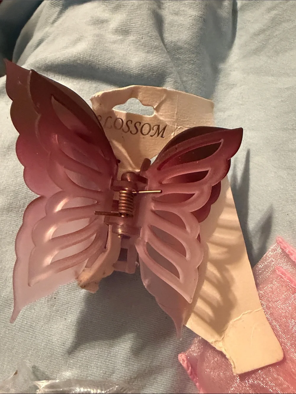 Multiples Pink Bow with Gem & Assorted Translucent Butterfly Clips